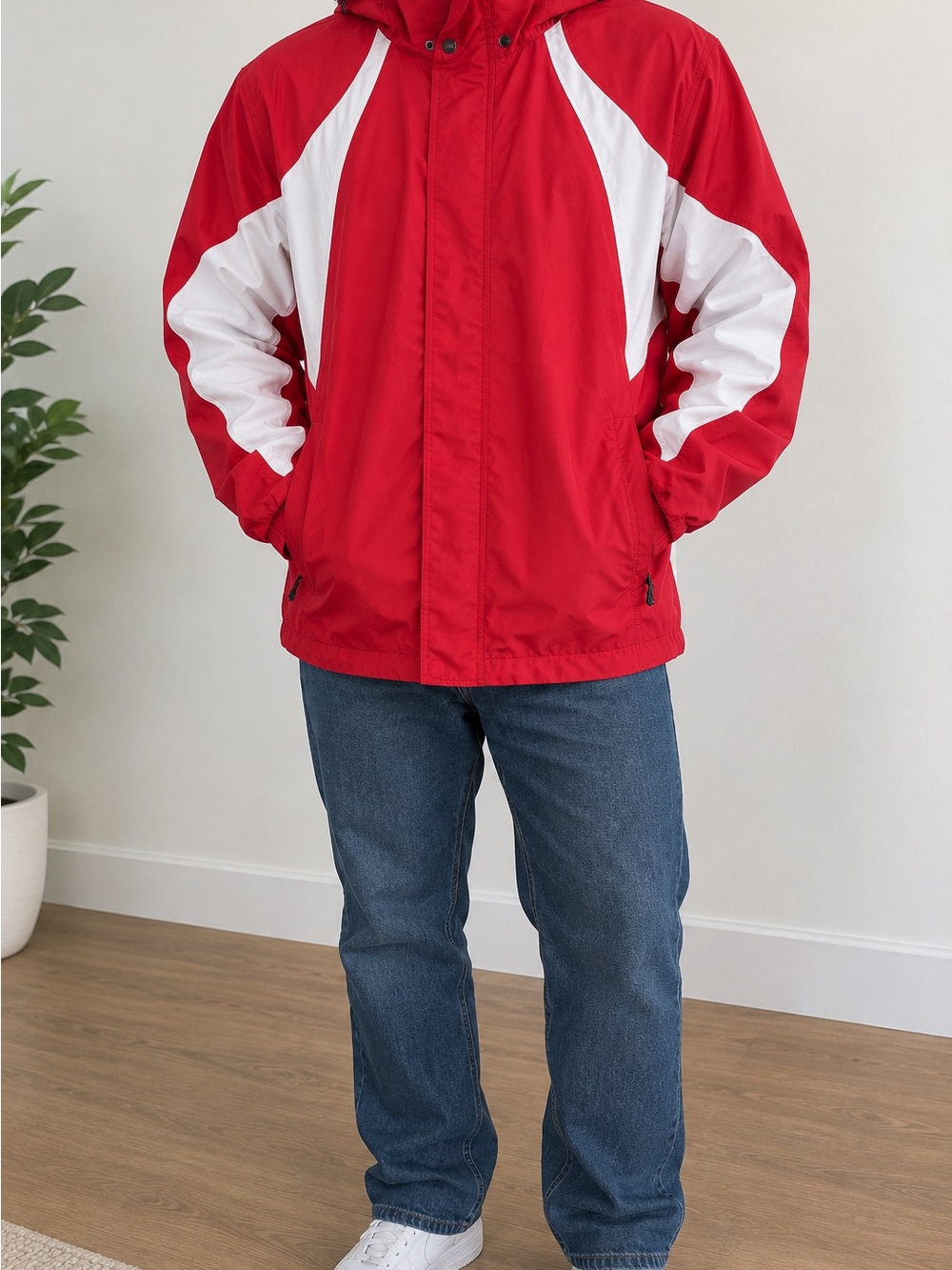 Columbia Red and White Men's Windbreaker Jacket